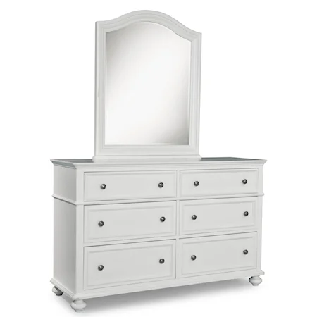 Classic Dresser with 6 Drawers and Arched Mirror